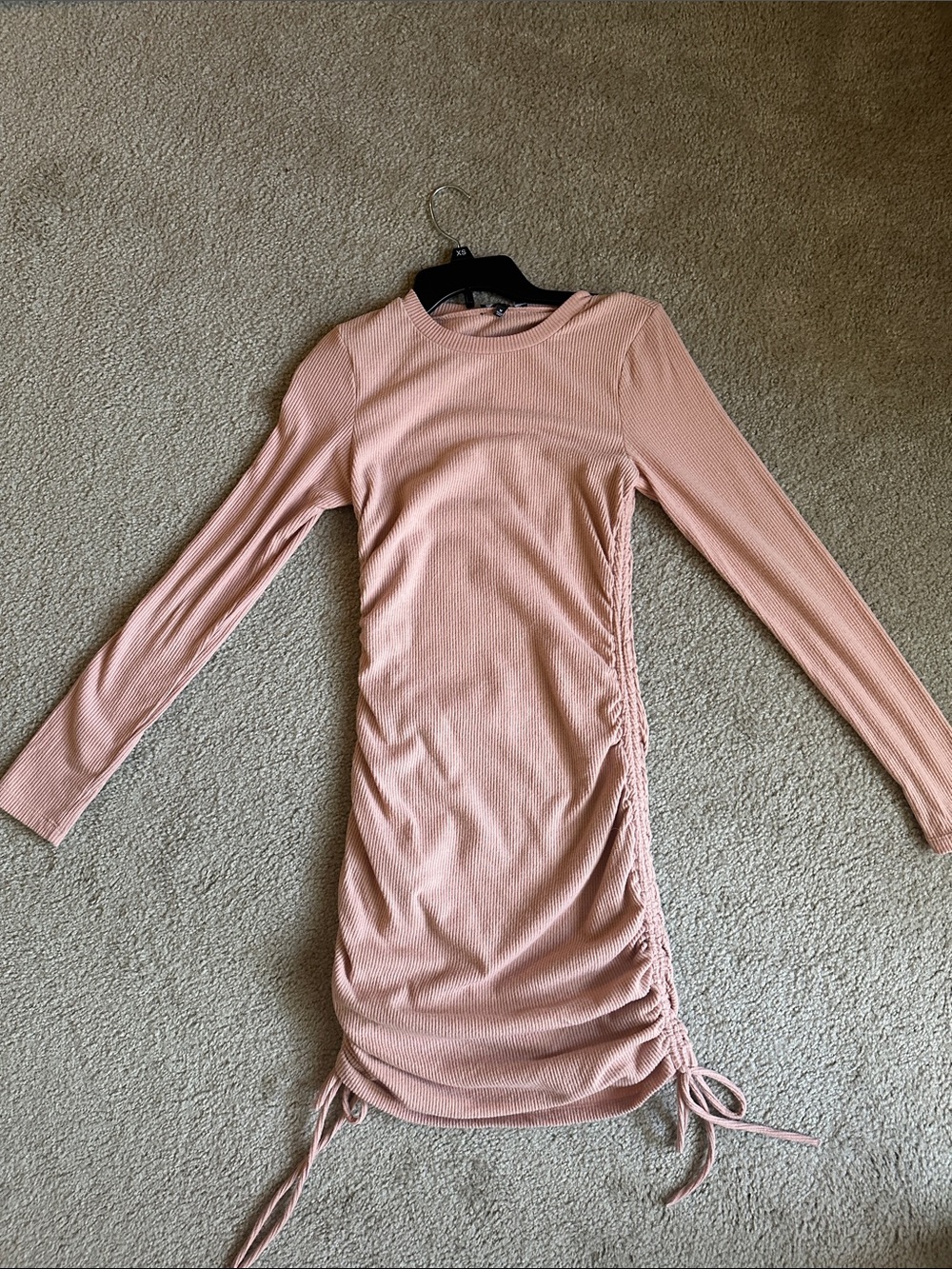 Love Tree Long Sleeve Ruched Mini Dress in Blush Pink